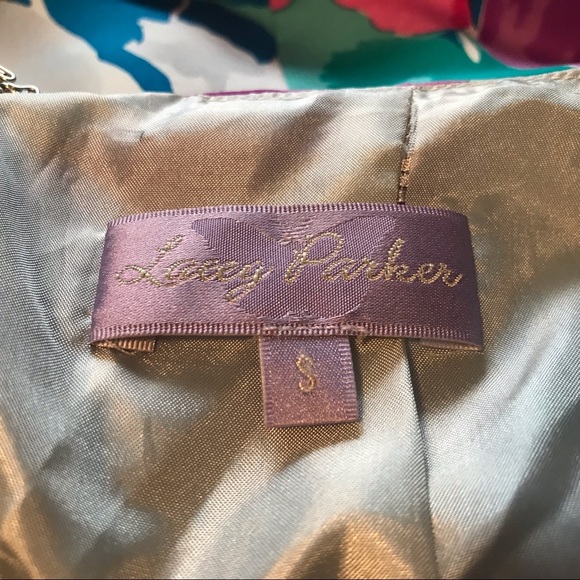 Lacey Parker Small Silk Tulip Draped Strapless Dress Event Coquette Summer - Picture 5 of 6